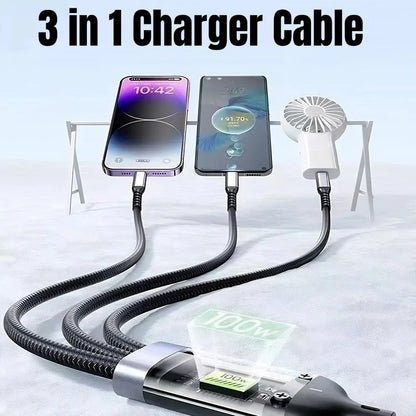 100W  3-in-1 10A Fast Charging USB To Type-C Micro & Lightening Cable Amazon Lot imported