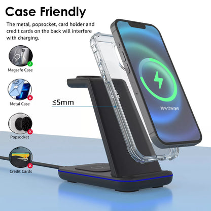 3-in-1 Wireless Charging Station 20W Wireless Charger for Multiple Devices QC3.0