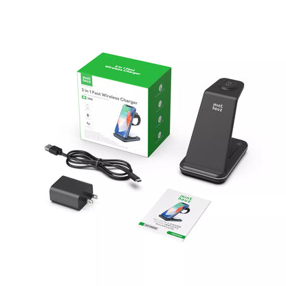 3-in-1 Wireless Charging Station 20W Wireless Charger for Multiple Devices QC3.0