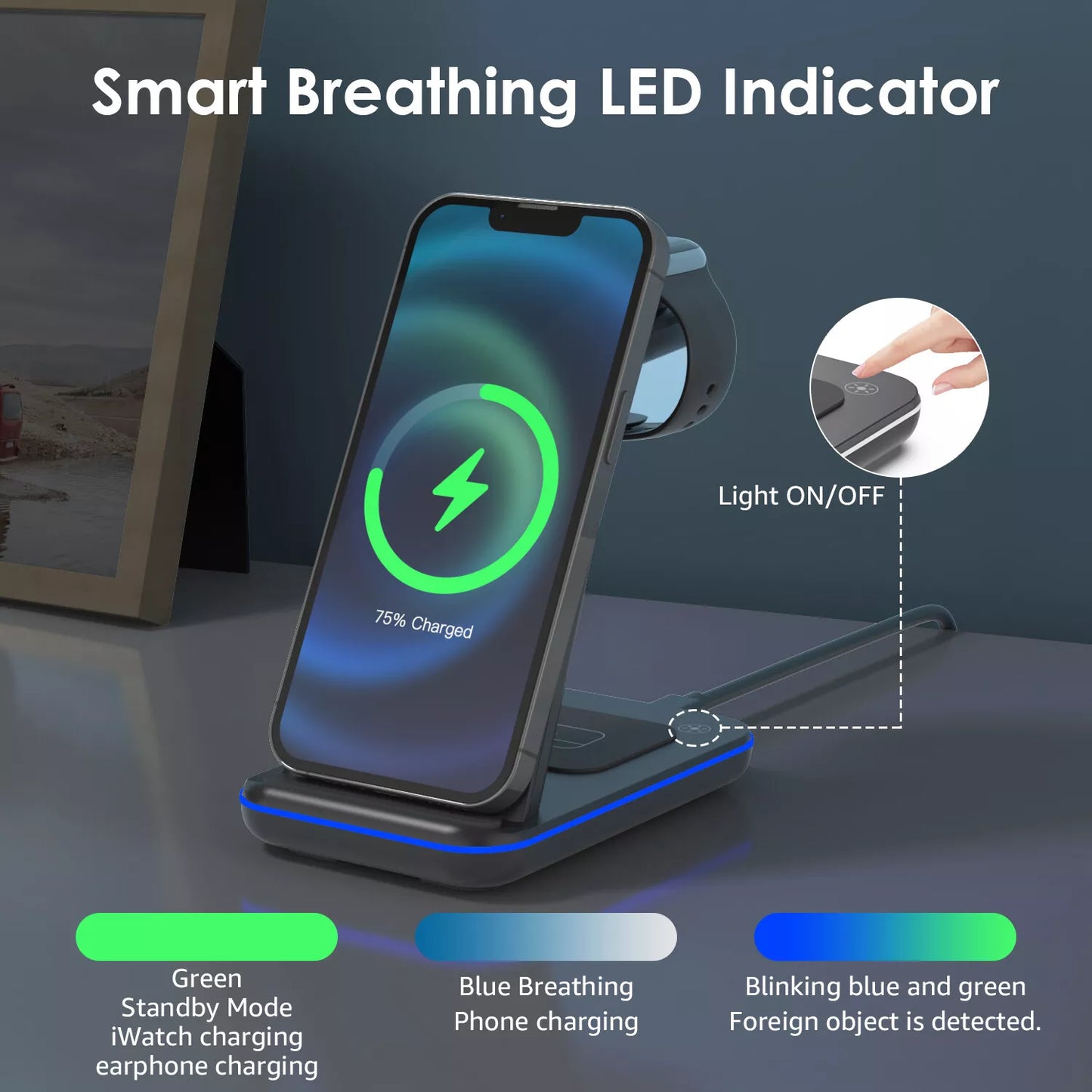 3-in-1 Wireless Charging Station 20W Wireless Charger for Multiple Devices QC3.0