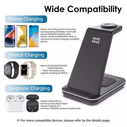 3-in-1 Wireless Charging Station 20W Wireless Charger for Multiple Devices QC3.0