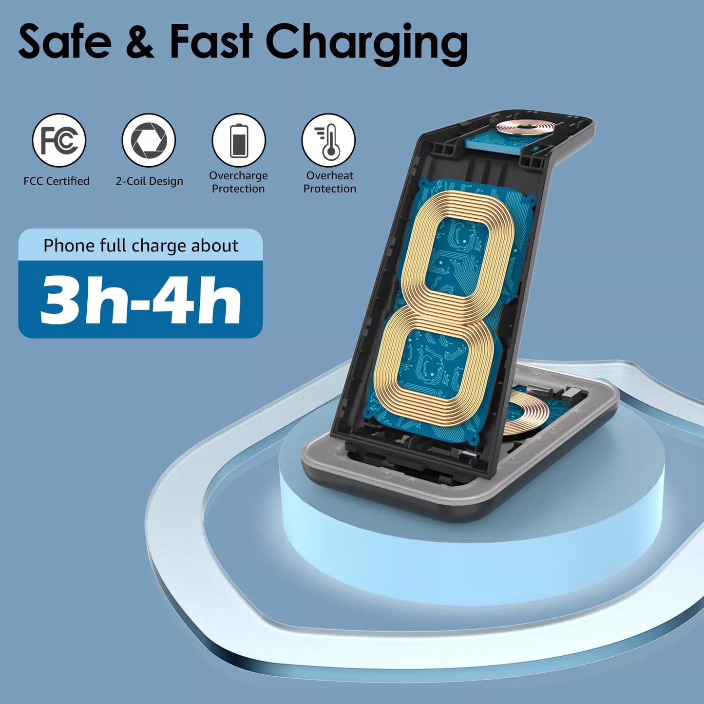 3-in-1 Wireless Charging Station 20W Wireless Charger for Multiple Devices QC3.0