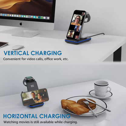 3-in-1 Wireless Charging Station 20W Wireless Charger for Multiple Devices QC3.0